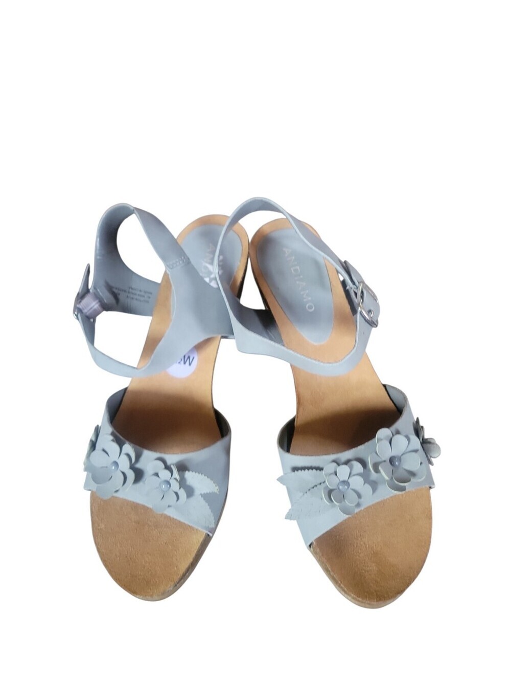 Andiamo Women’s Asutton Wide Gray Floral Cork Footbed Ankle-Strap Sandals 8 1/2W